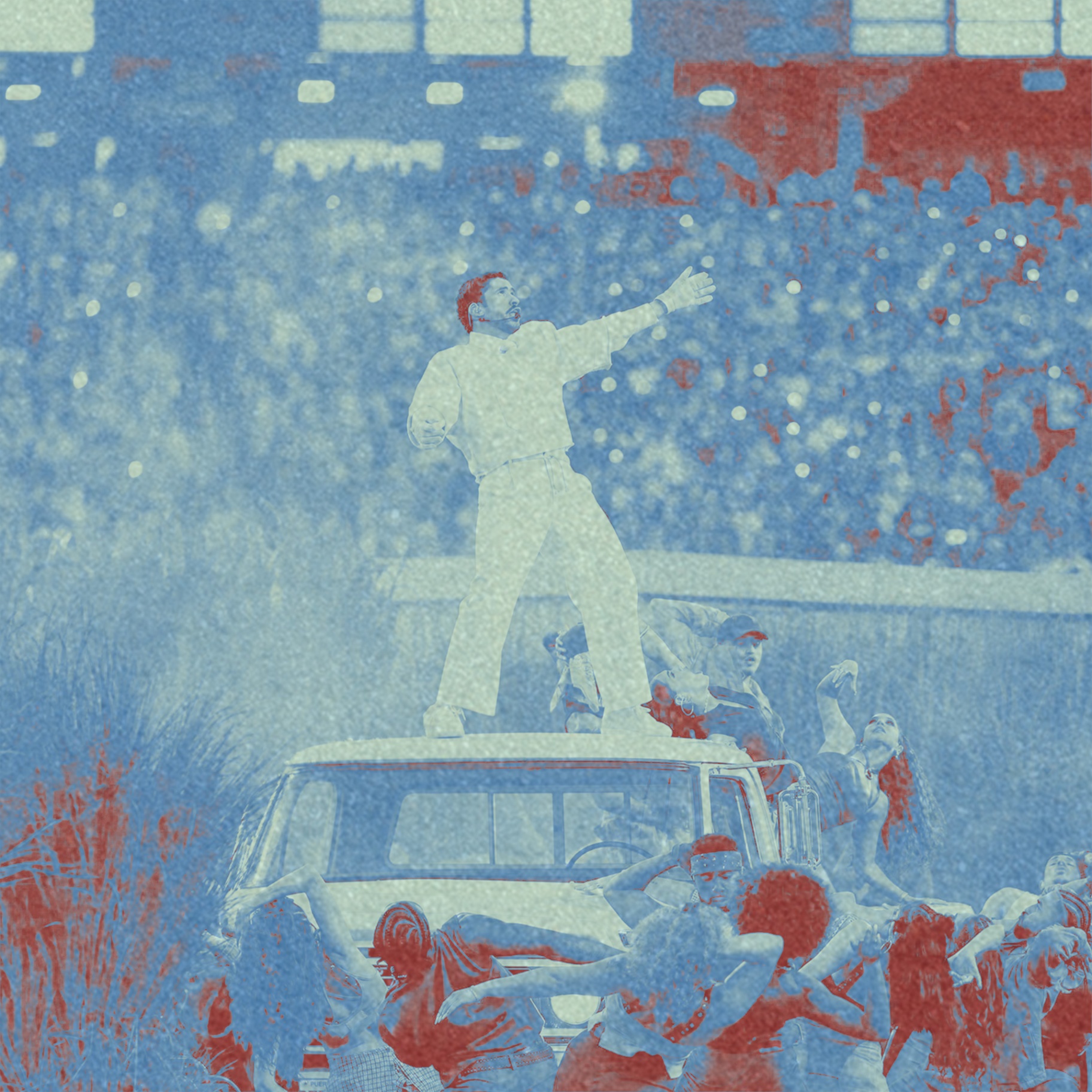 On truck red and blue riso poster